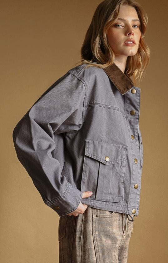 Collar Contrasted Utility Jacket (Denim Blue)