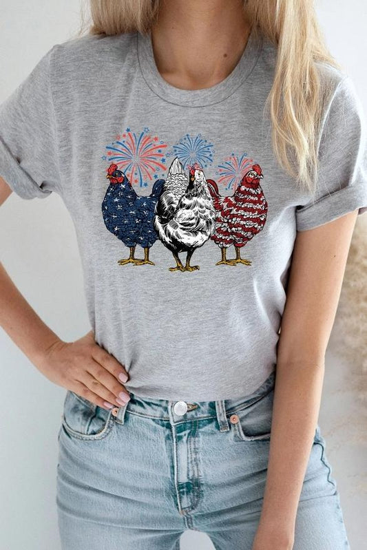 Patriotic Chickens Firework Basic Graphic Tee