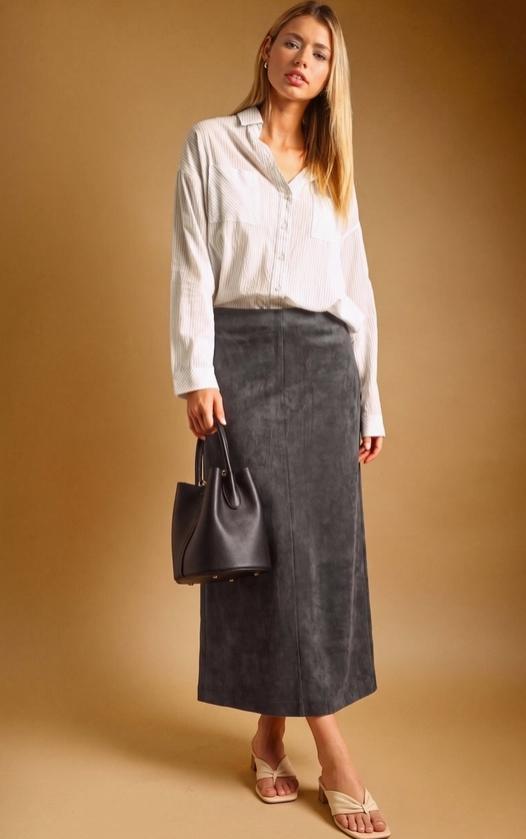 Suede Straight Skirt (Charcoal)