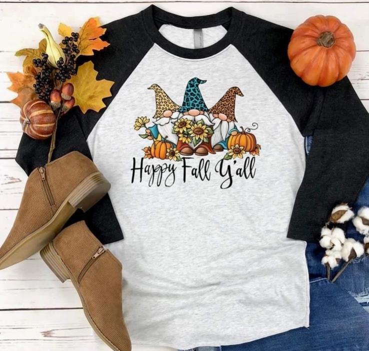 Happy Fall Y'all Baseball Tee Gnome