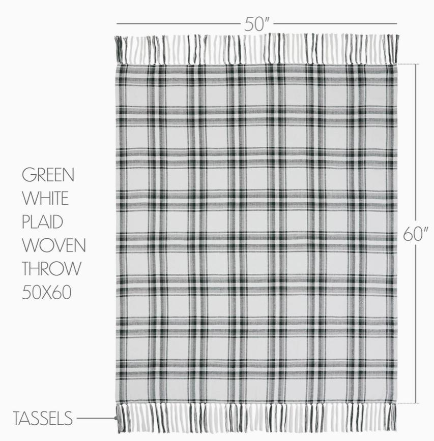 Harper Plaid Green White Woven Throw