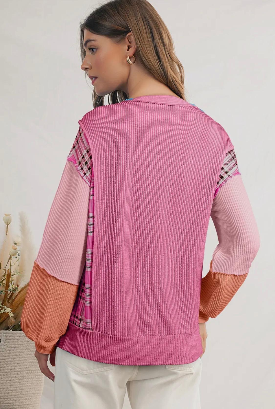 Patchwork Sleeve Blouse (Pink)
