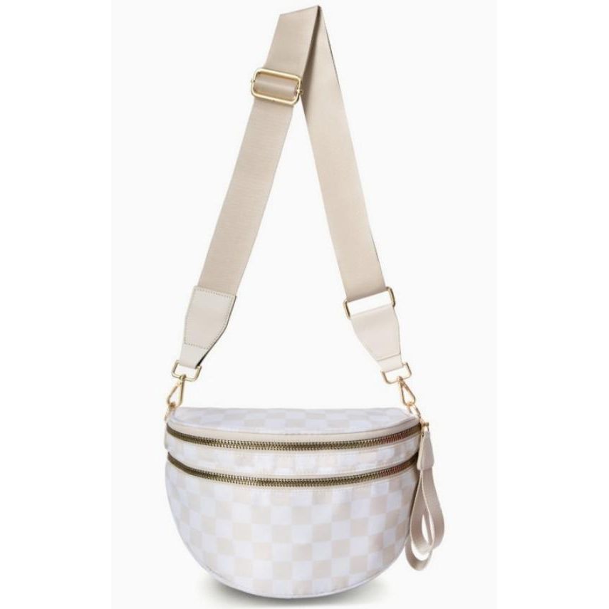 Crossbody Zipper Removal Strap Sling Bum Bag (Beige)