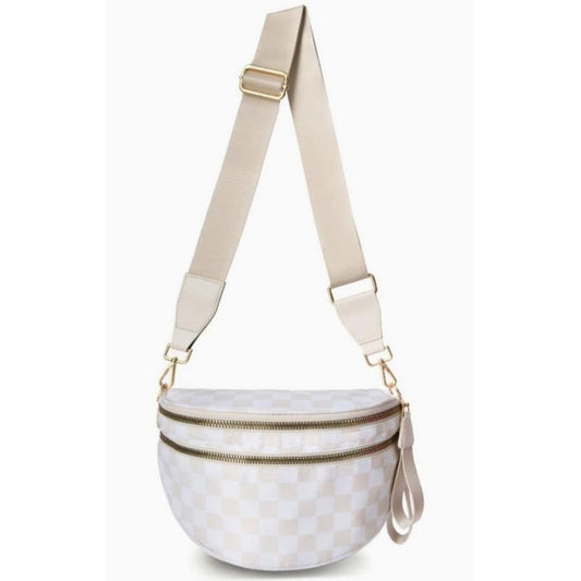 Crossbody Zipper Removal Strap Sling Bum Bag (Beige)