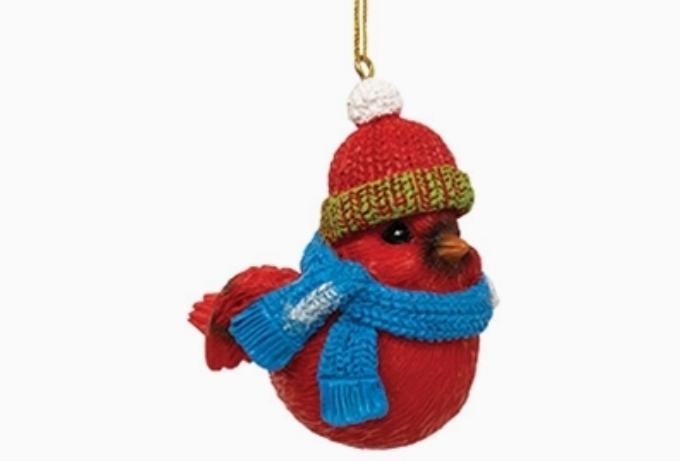 Resin Cardinal W/Hat & Scarf Ornament 3 Assorted