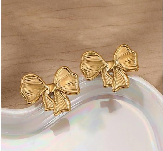18K Stainless Steel Tarnish Free Bow Earrings