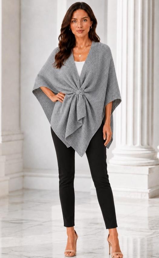 Bubbled Knit Loop-Through Poncho Wrap