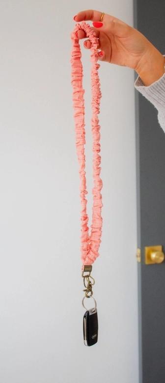 Coral Gingham Lanyard