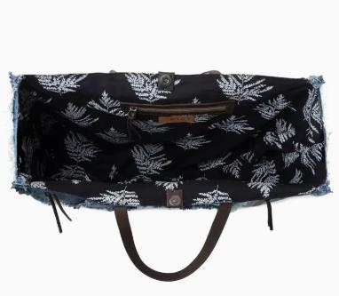 Frayed Frontier Western Denim Tote Bag For Women in Denim Blue with Fringe Detail