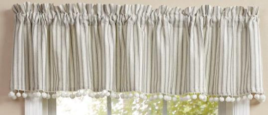 Ticking with Ball Fringe Valance