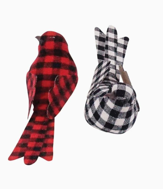Plaid Bird Clip Ornament Assorted Colors