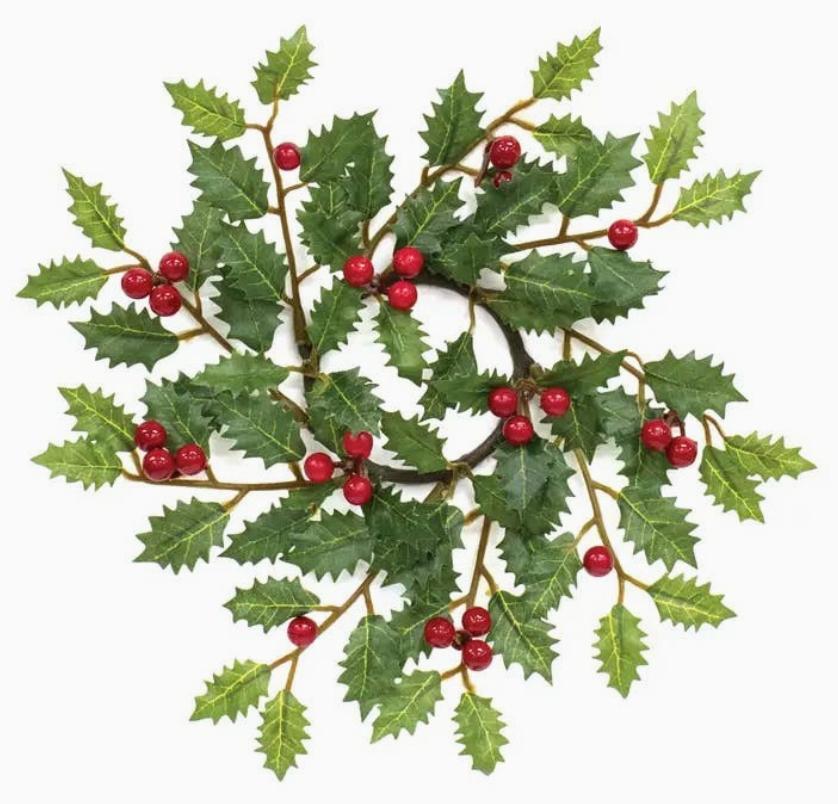 Merry Little Holly & Berries Candle Ring - 2.5"