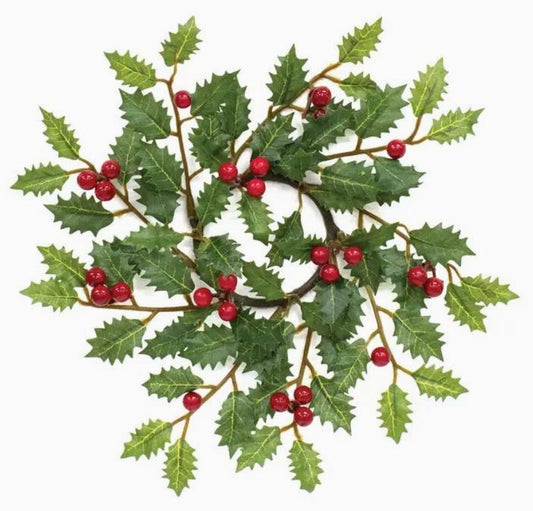 Merry Little Holly & Berries Candle Ring - 2.5"
