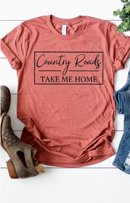 Country Roads Take Me Home Tee (Heathered Clay)