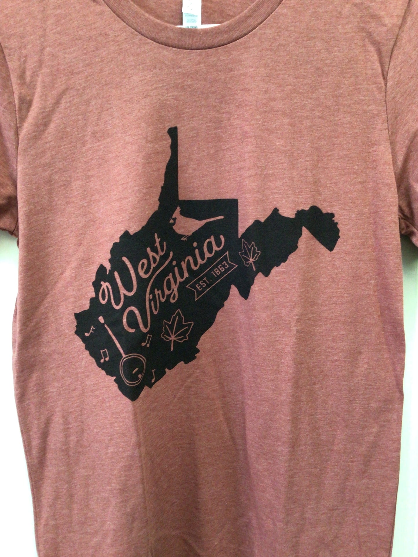 WV State Outline Heather Clay Short Sleeve Tee