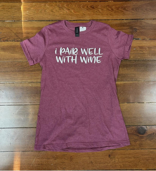 I Pair Well With Wine Tee (Heathered Burgundy)