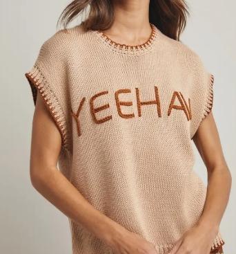 'yeehaw' Hand Lettered Contrast Sweater
