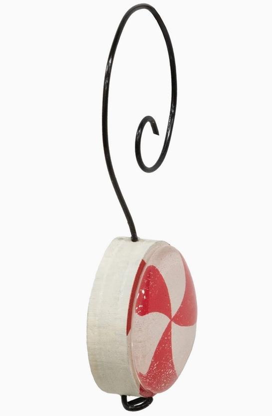 6/Set - Wood & Glass Marble Peppermint Ornaments