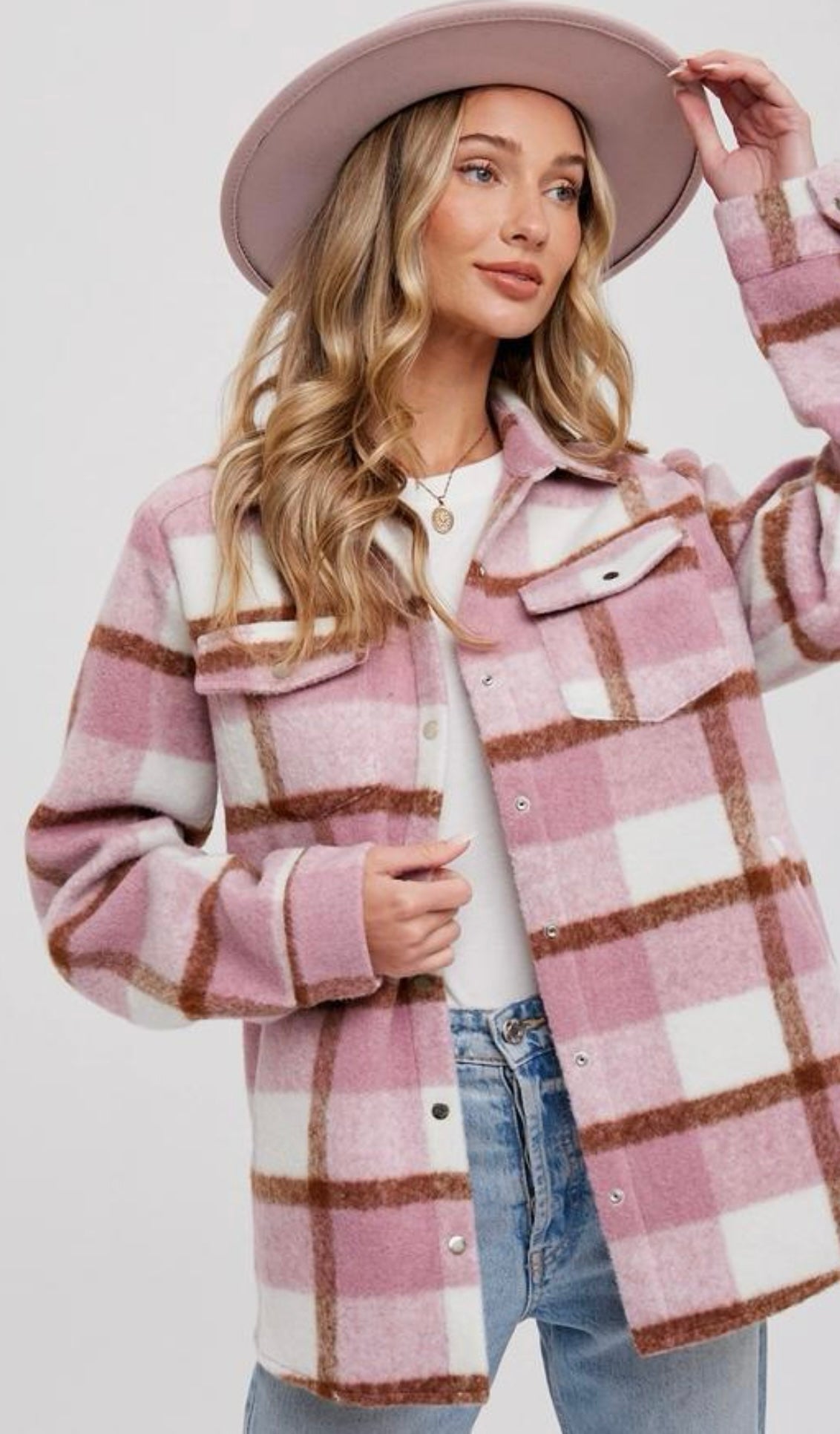 Plaid Brushed Flannel Shacket (Mauve)