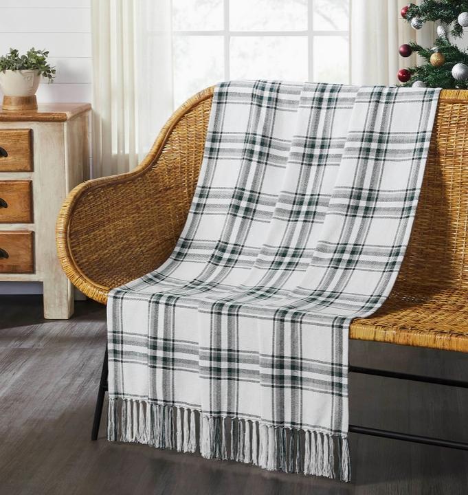 Harper Plaid Green White Woven Throw