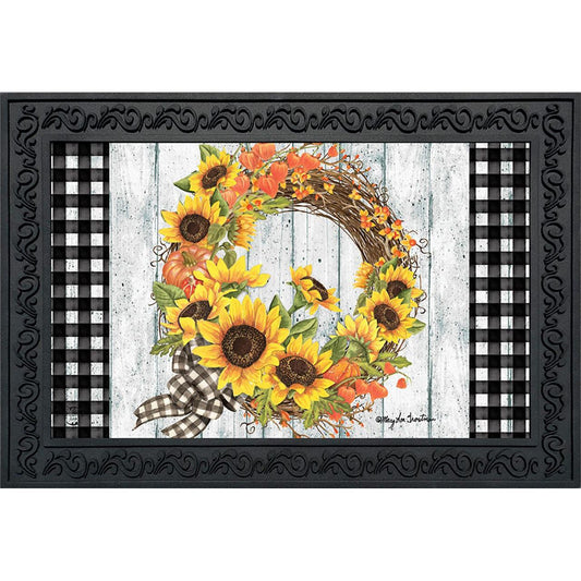 Sunflower Fall Wreath Welcome Doormat