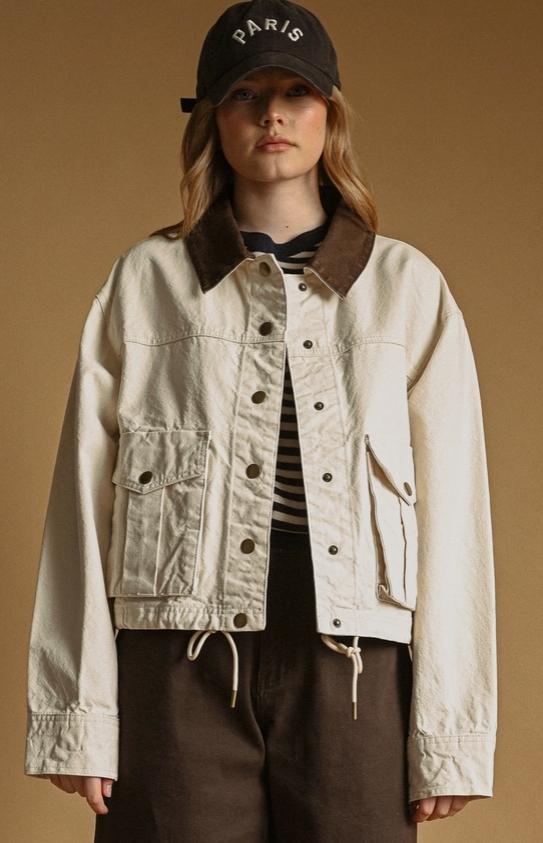 Collar Contrasted Utility Jacket (Ecru)
