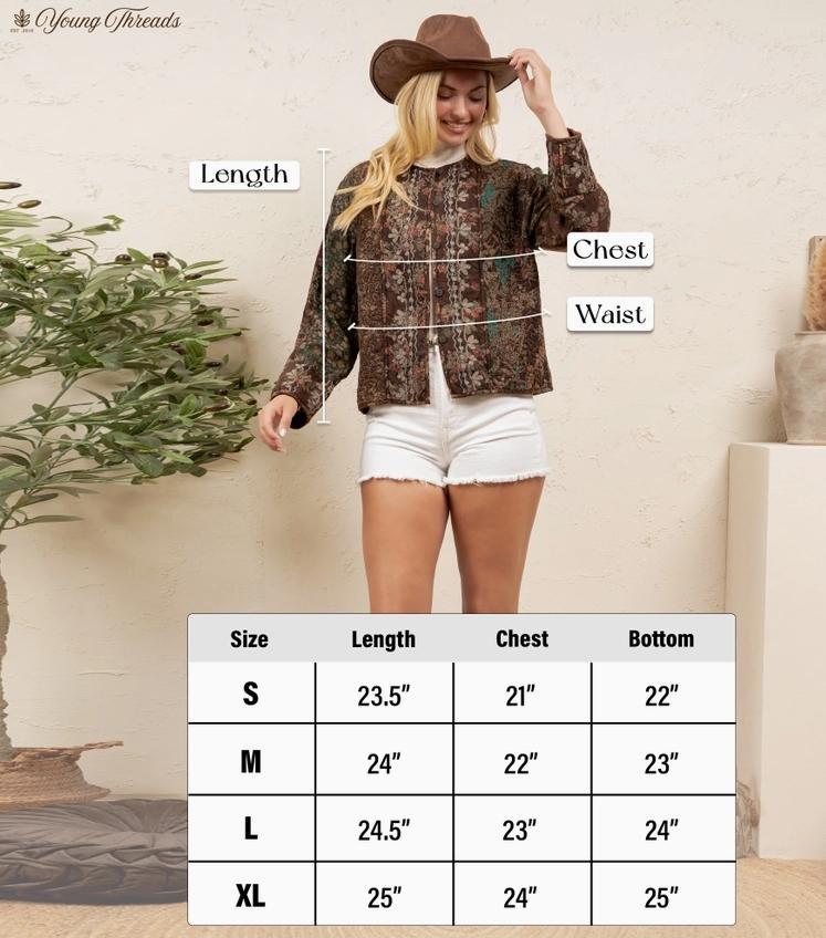 Vintage Floral Quilted Tapestry Pattern Long Sleeve Jacket