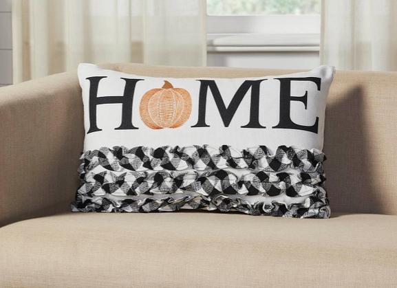 Annie Black Check Home Pumpkin Ruffle Pillow