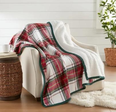Velvet Plush Sherpa Throw (60" X 70") (St. Nicholas Plaid)