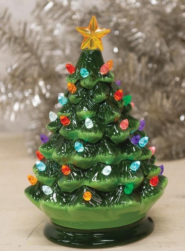 Ceramic Retro Green Light Up Tree - 8.5"H