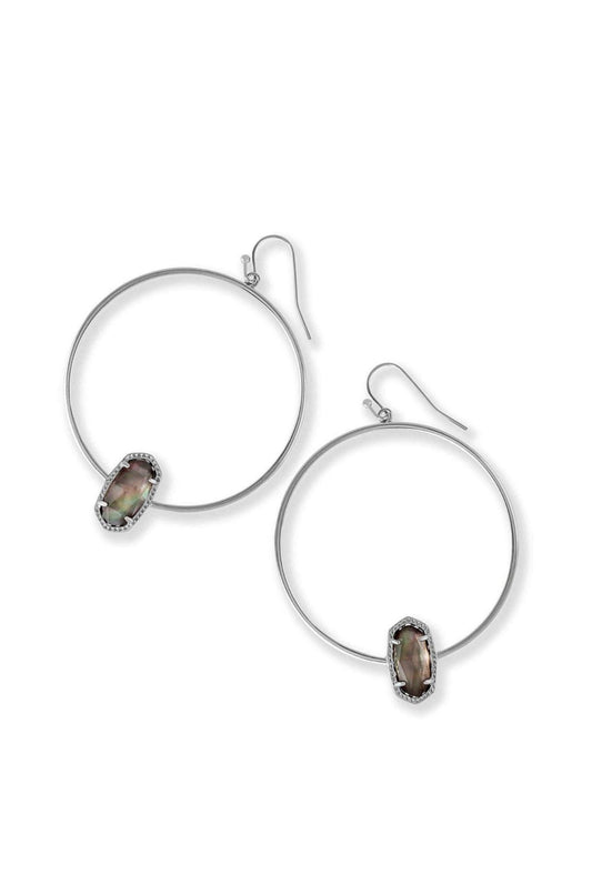 Kendra Scott Elora Silver Hoop Earrings in Black Mother of Pearl