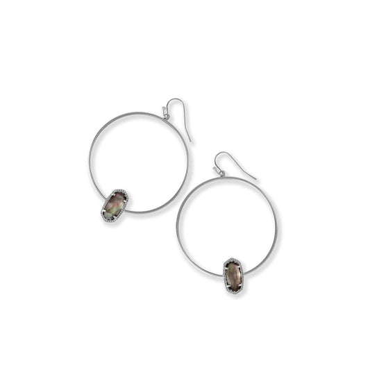 Kendra Scott Elora Silver Hoop Earrings in Black Mother of Pearl