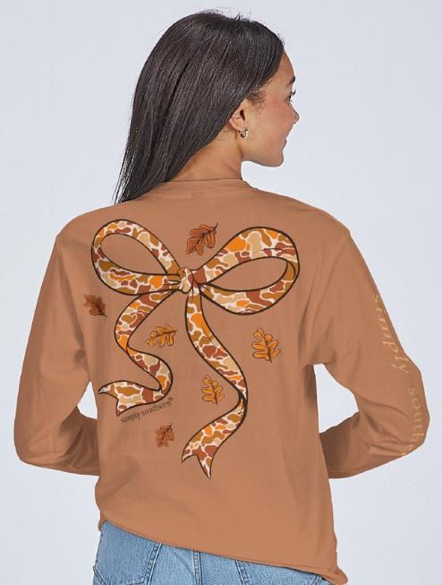 Simply Southern Long Sleeve Camo Bow with Leaves Tee