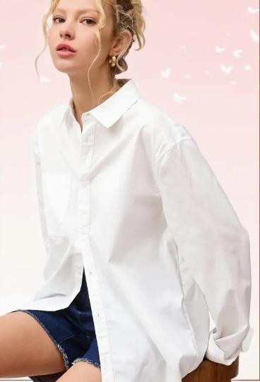 Classic Collared Button Down Poplin Shirt (White)