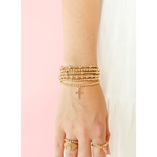 Beaded Blondes Cross Gold Charm Bracelet