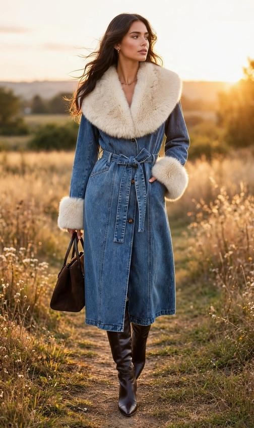 Aspen Denim Fur Coat