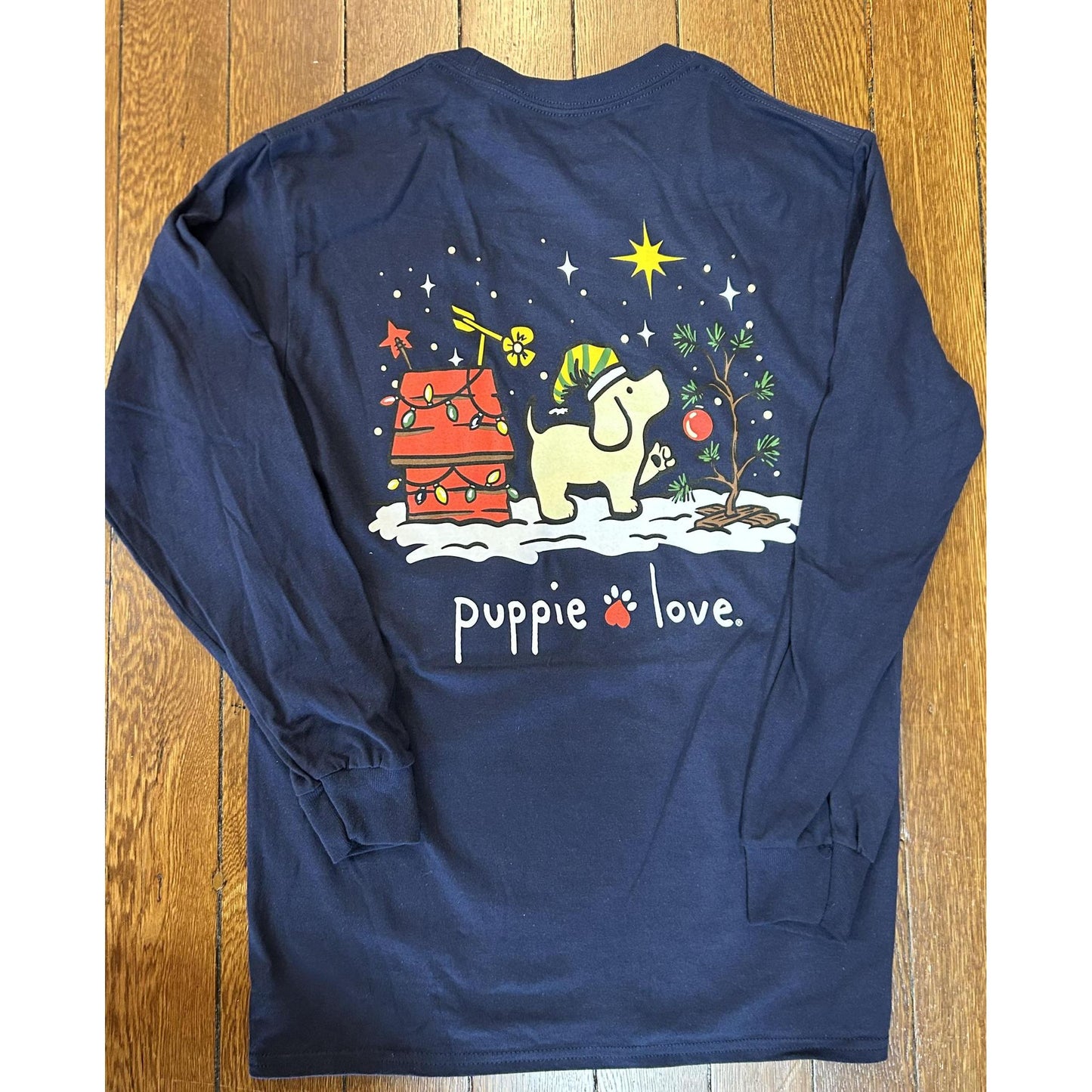 Puppie Love Crummy Christmas Tree Pup Long Sleeve Tee