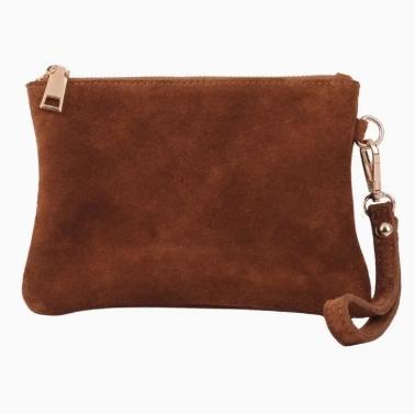 Genuine Suede Wristlet Pouch (Caramel)