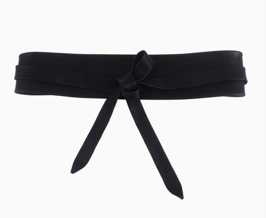 Obi Wrap Genuine Leather Belt｜Wide Tie-On Waist Cincher (Black)