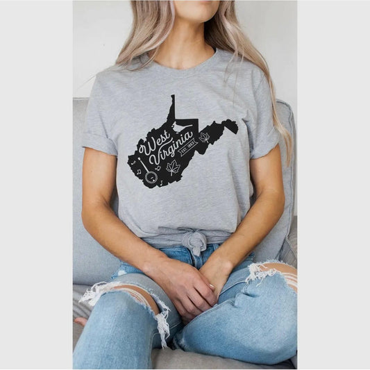 West Virginia State Outline Tee (Athletic Heather)