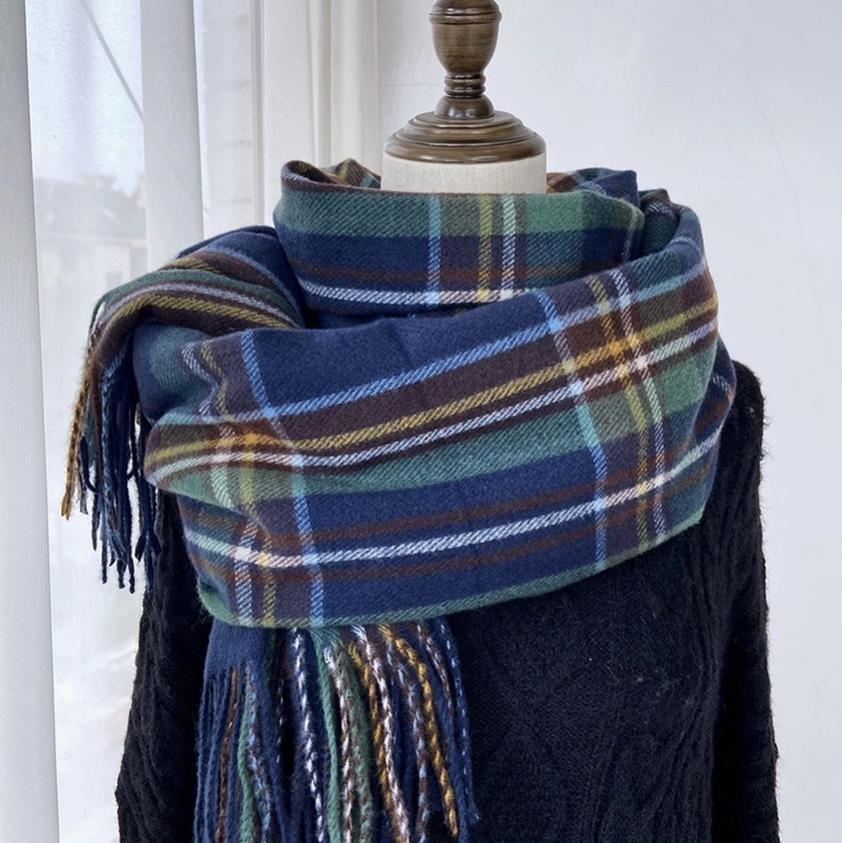 Plaid Winter Scarf-Vintage Tassel Shawl