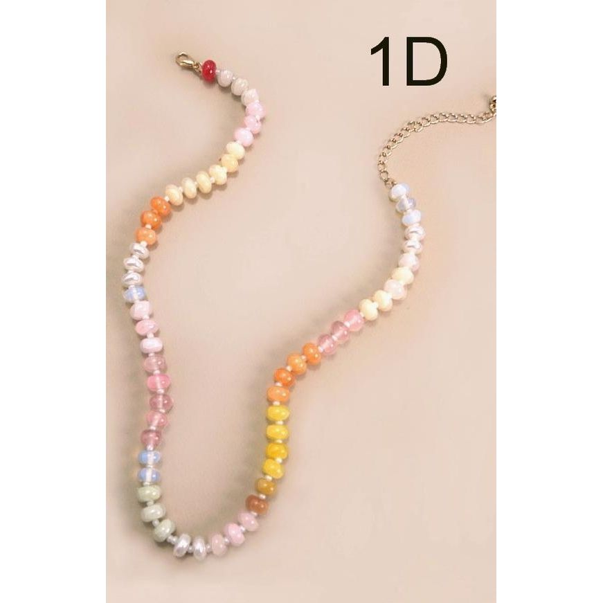 Natural Agate Glass Semi Precious Bead Necklace