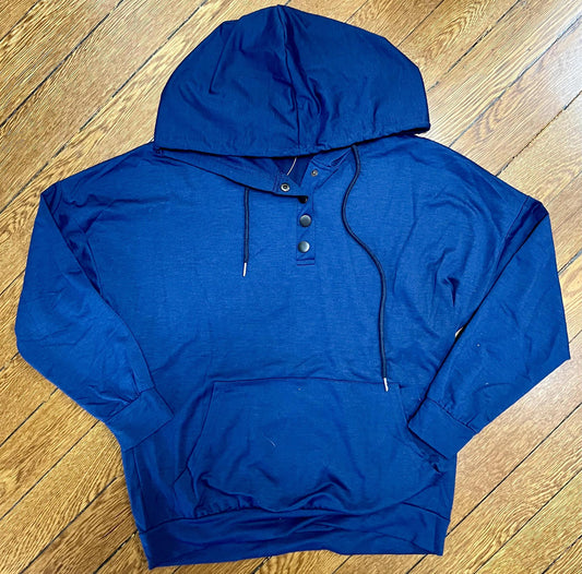 Half Button Lightweight Hoodie (Navy)