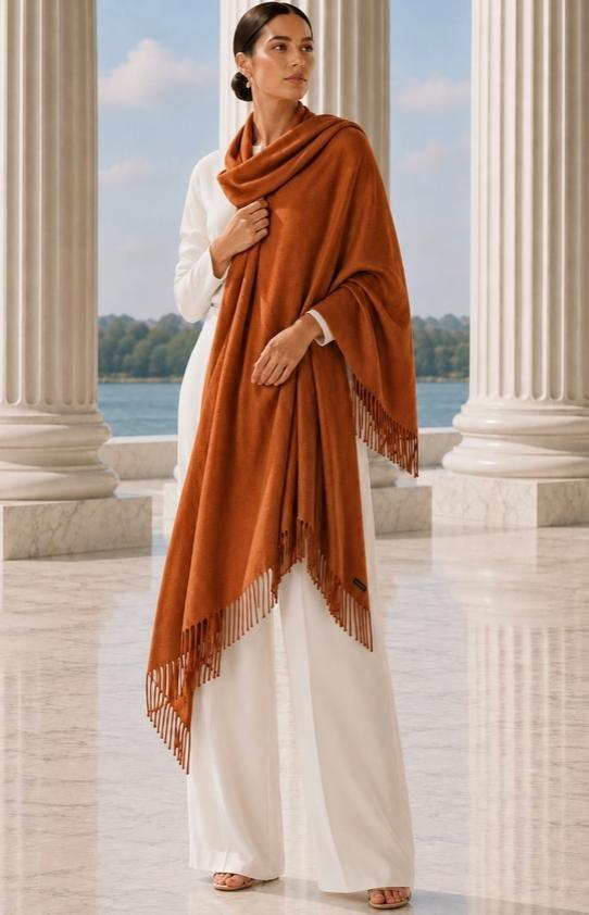 Luxurious Cashmere Blend Shawl Stole with Fringe