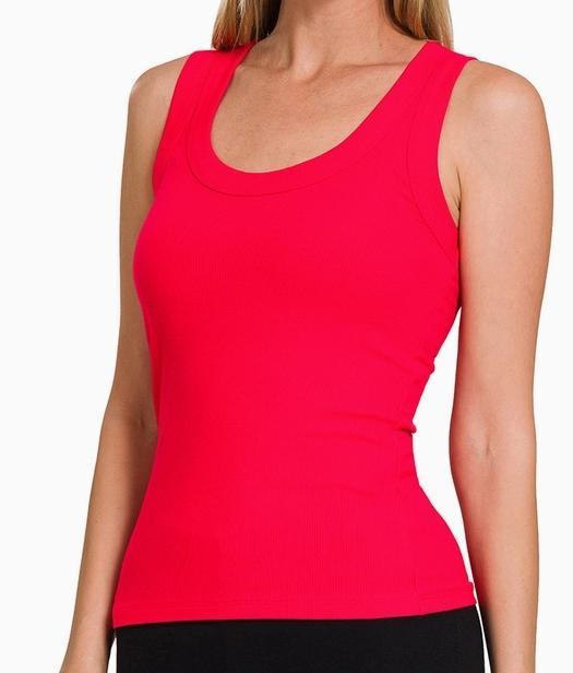 Rayon Spandex Ribbed Scoop Neck Tank Top (Ruby Red)