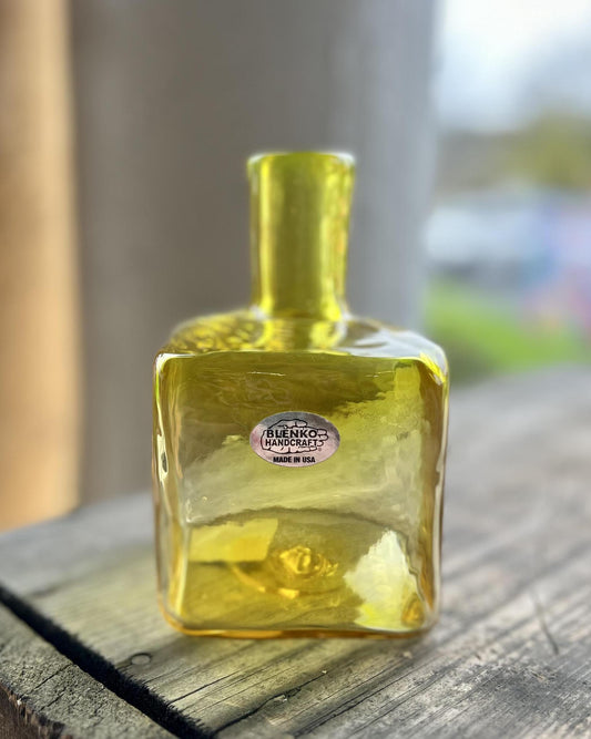 Blenko Glass Small Square Vase (Yellow)