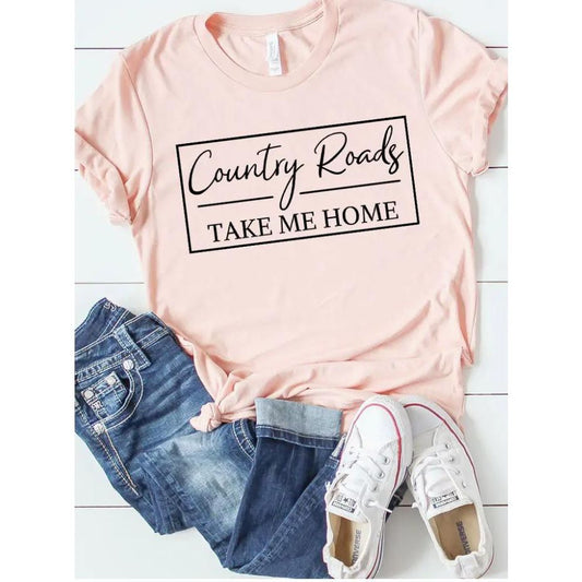 Country Roads Take Me Home Tee (Heathered Peach)