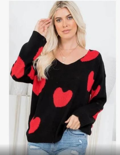 Red Hearts Sweater (Black & Red) Valentine’s Day