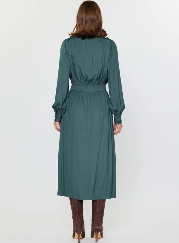 Button Down Midi Shirt Dress (Forest Green)