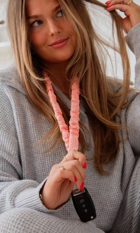 Coral Gingham Lanyard